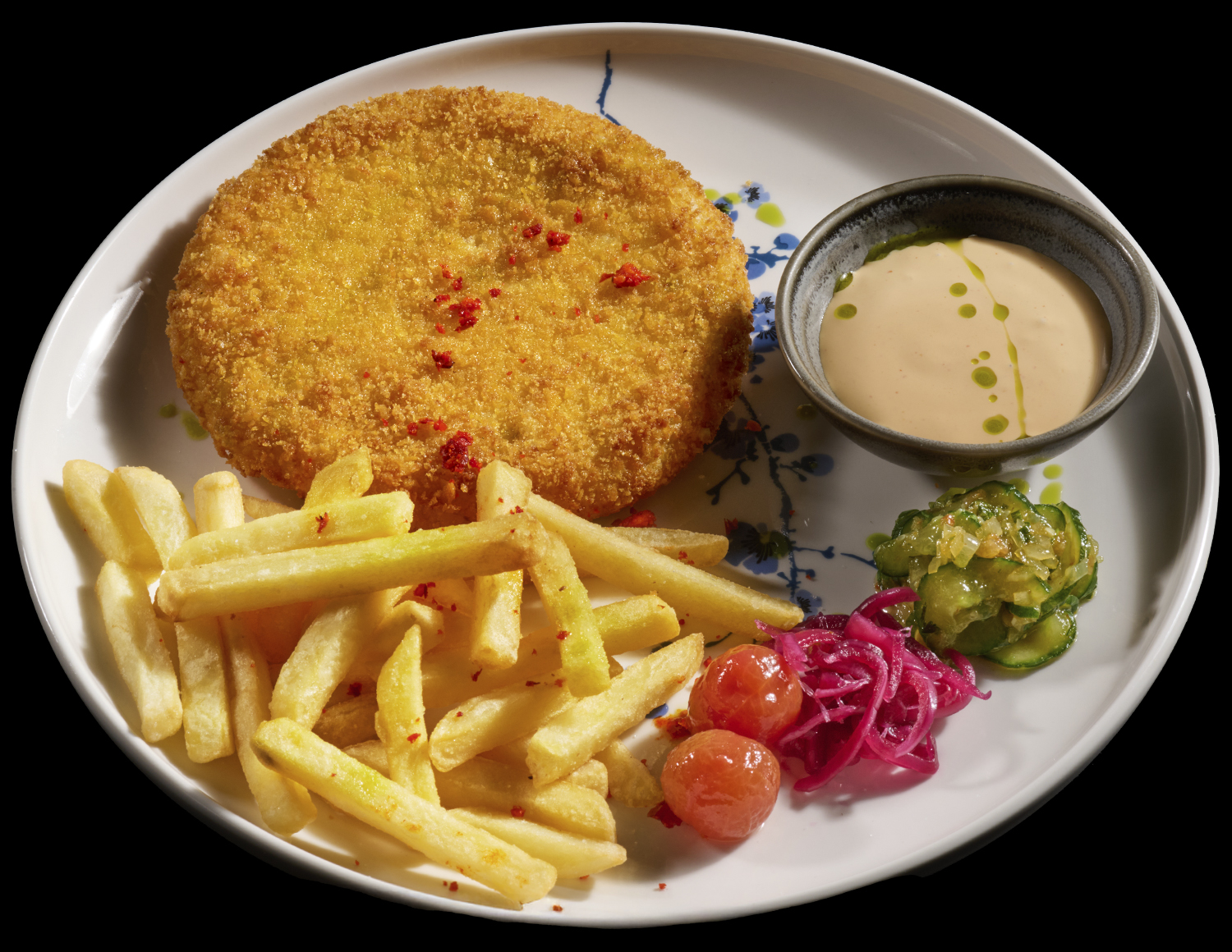 Креветочный шницель с картофелем фри