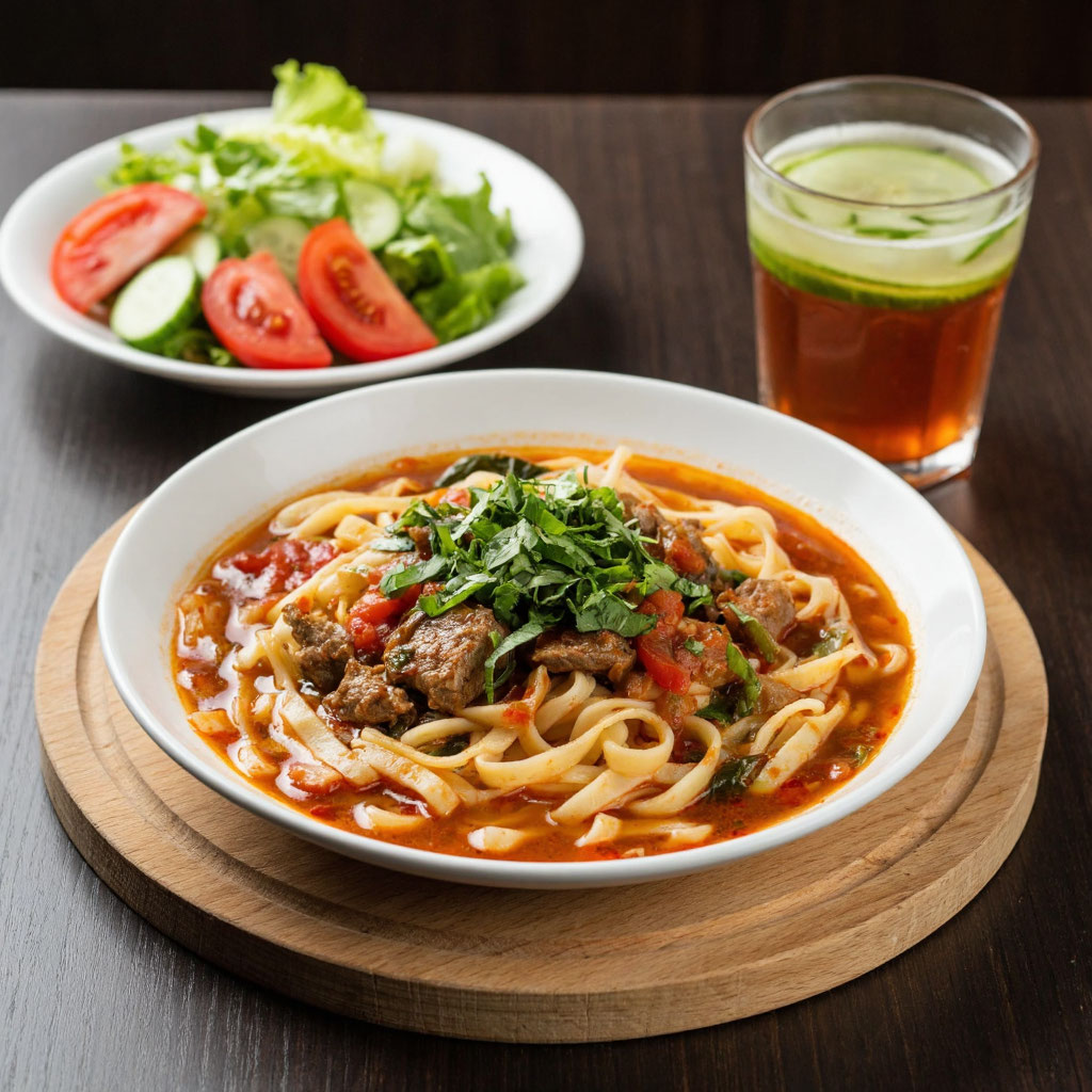 Лагман - овощ тарелка - напиток