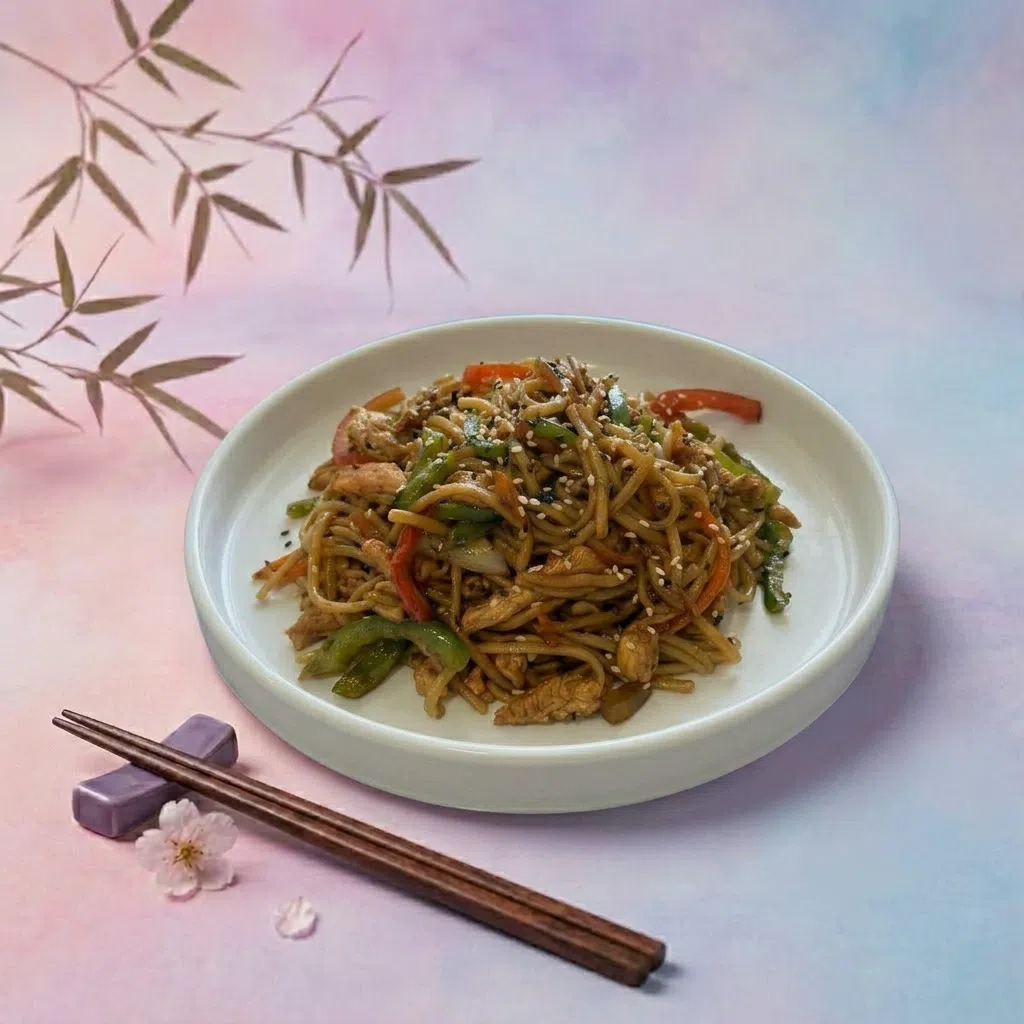 Жареная лапша с курицей