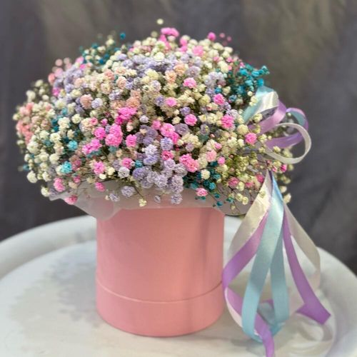 Букет из Цветной гипсофилы в коробке (к1125)