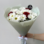 Букет 3 розы красных и 3 хризантемы