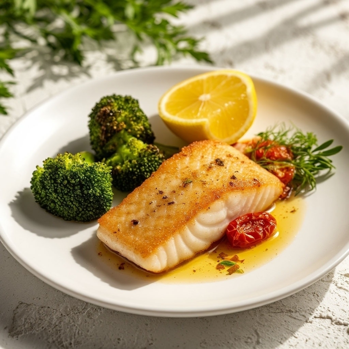 Филе судака с соусом и  с брокколи на пару