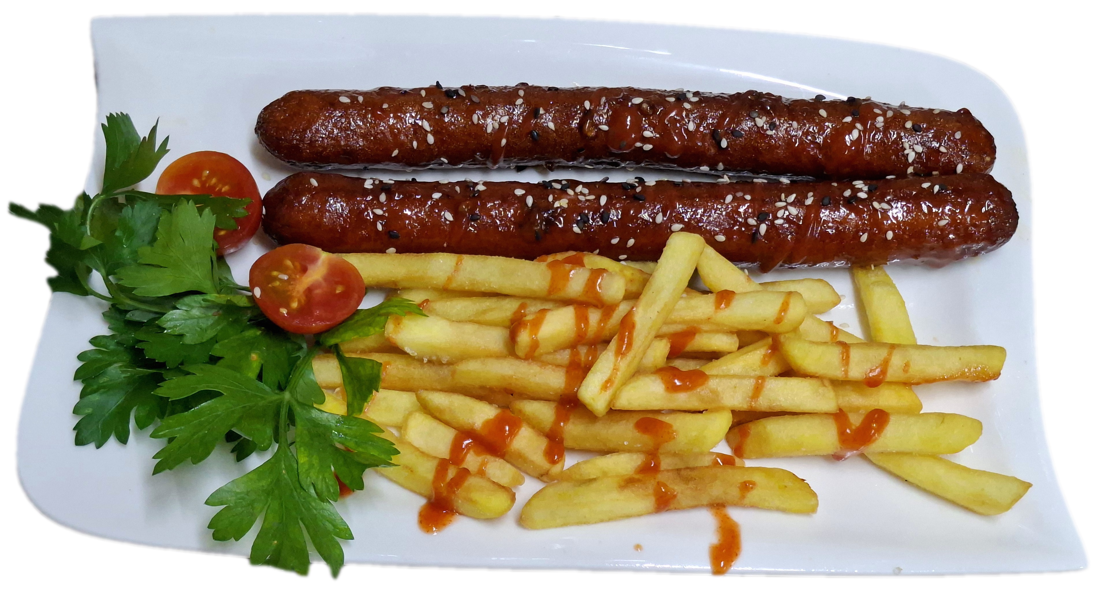 Колбаски баварские с картофелем фри