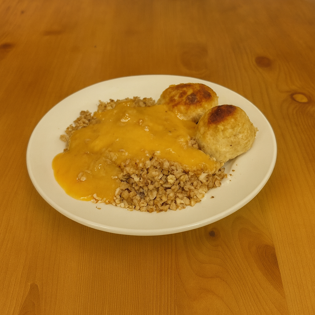 Гречка с тефтелями и подливой