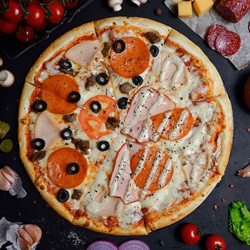 2 пиццы в 1 Фермерская/Мясная 30 см