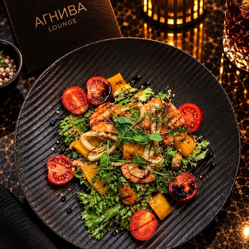 Салат с морепродуктами и манго