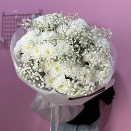 Дуо-букет хризантемы с гипсофилой white