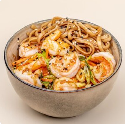 Лапша удон c креветками