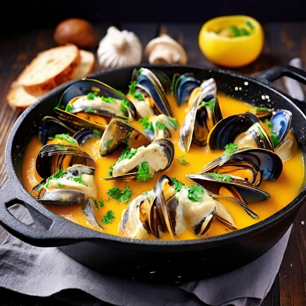 Мидии в сырном соусе(10-13 шт/220гр)