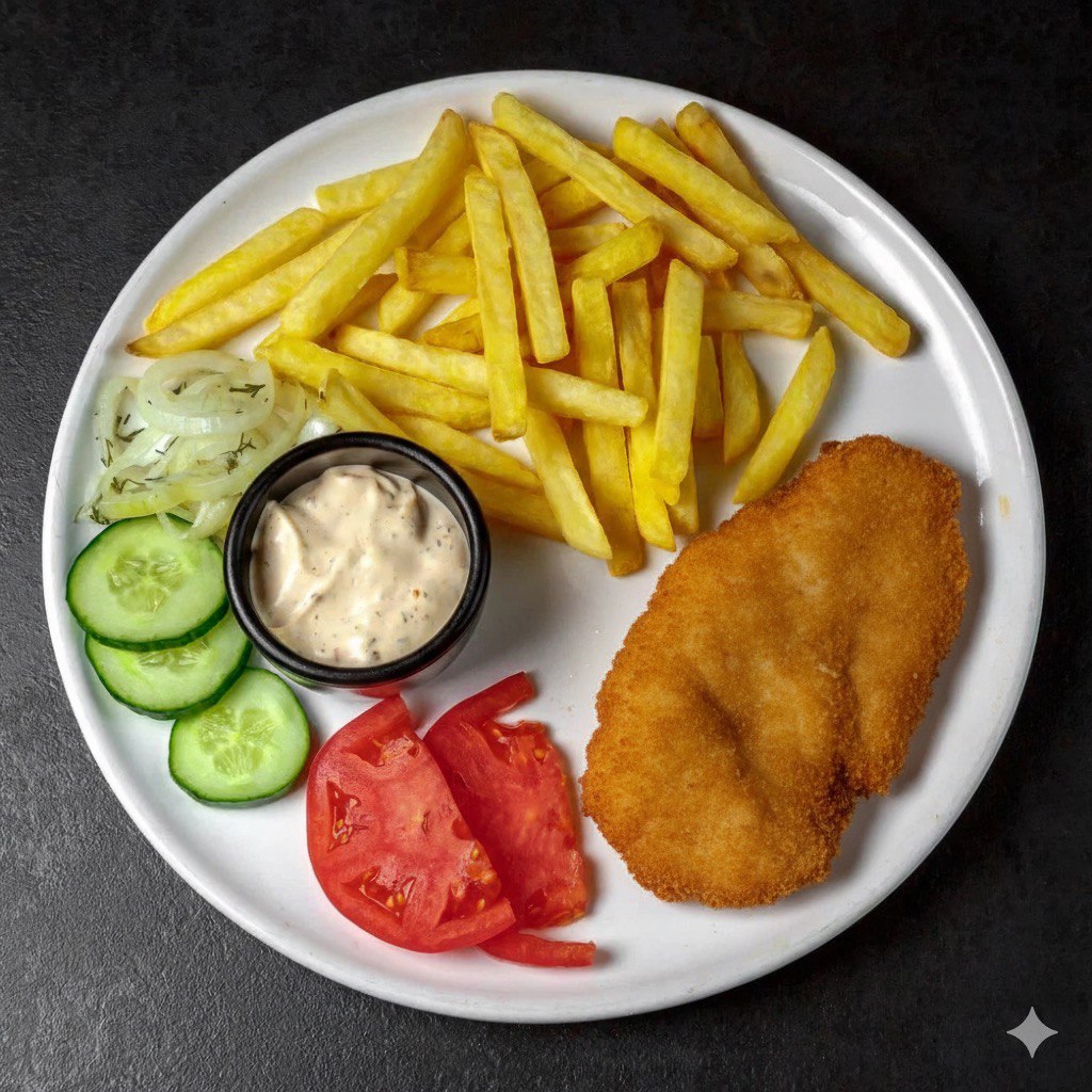 Комплексный обед с куриными шницелем 