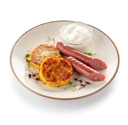 Хашбраун с говяжьими колбасками
