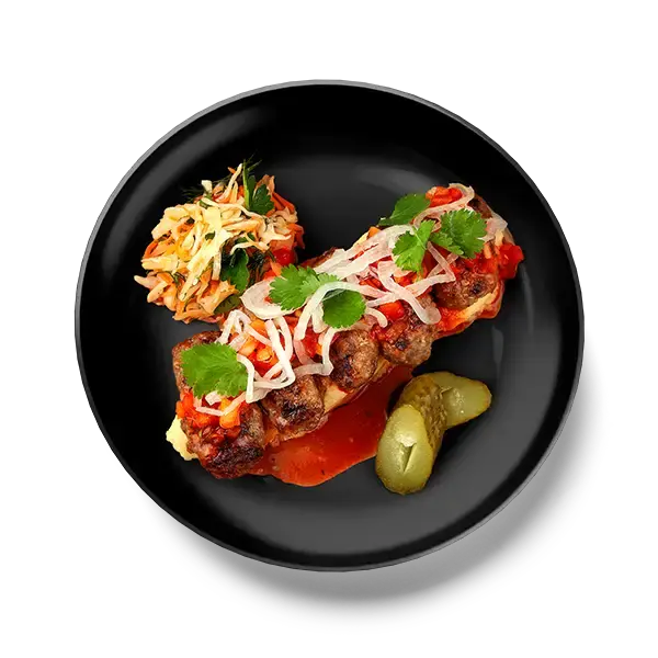 Кебаб мясной с овощами