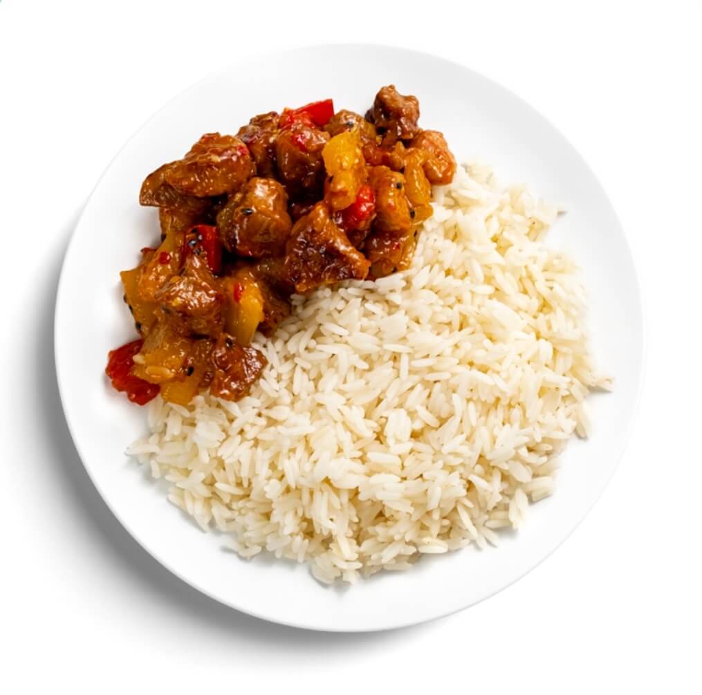 Свинина с ананасами и рисом