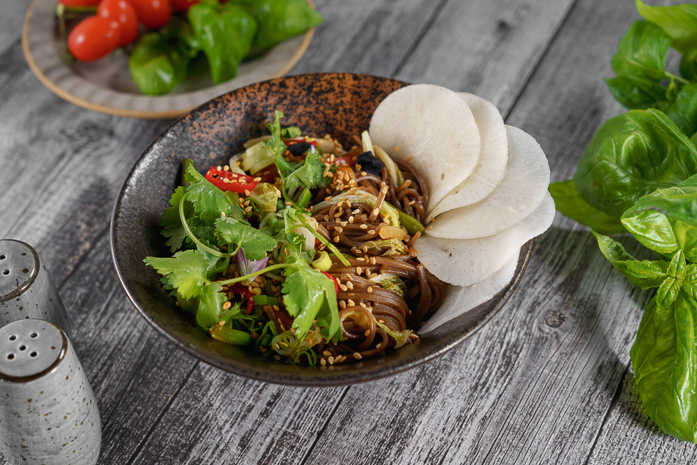 Соба с грибами (вешенки)