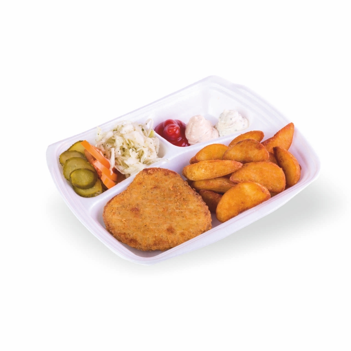 Блюдо на тарелке с мясом цыпленка в панировке