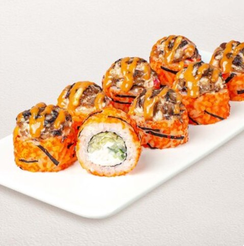 Шиитаке краб с азиатским соусом запеченный ролл