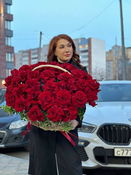 Французские розы в корзине LOVE