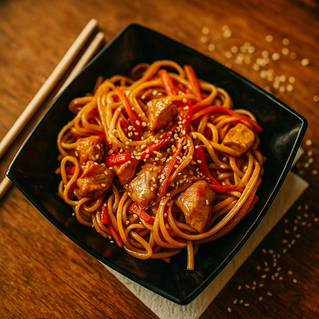 Удон с курицей и овощами