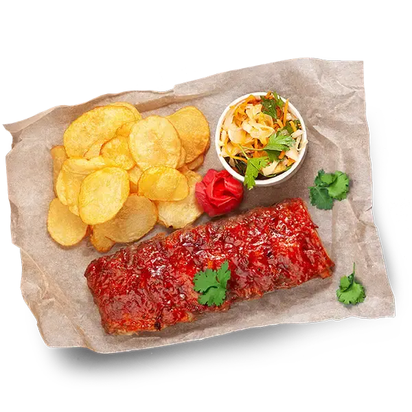 Ребра свиные в глазури (медово-горч) рис