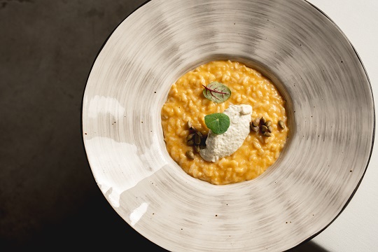 Ризотто с тыквой и муссом из палтуса