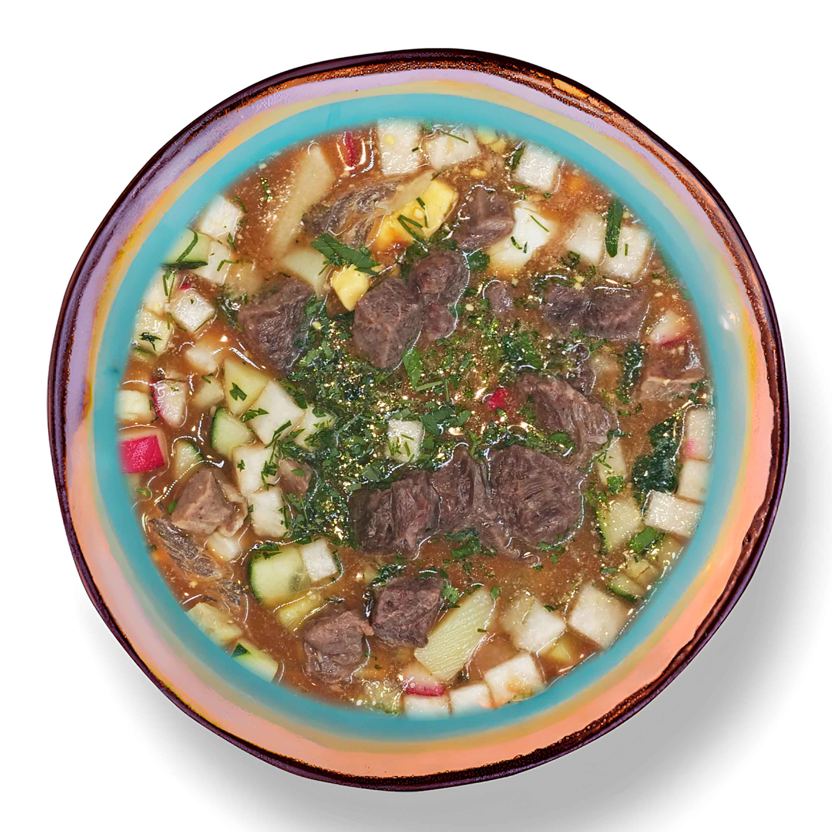 Окрошка с говядиной на квасе