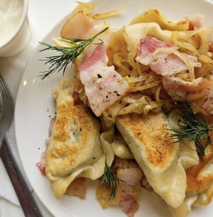 Вареники с картофелем, грибами и беконом