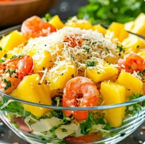 Салат с креветками и ананасами