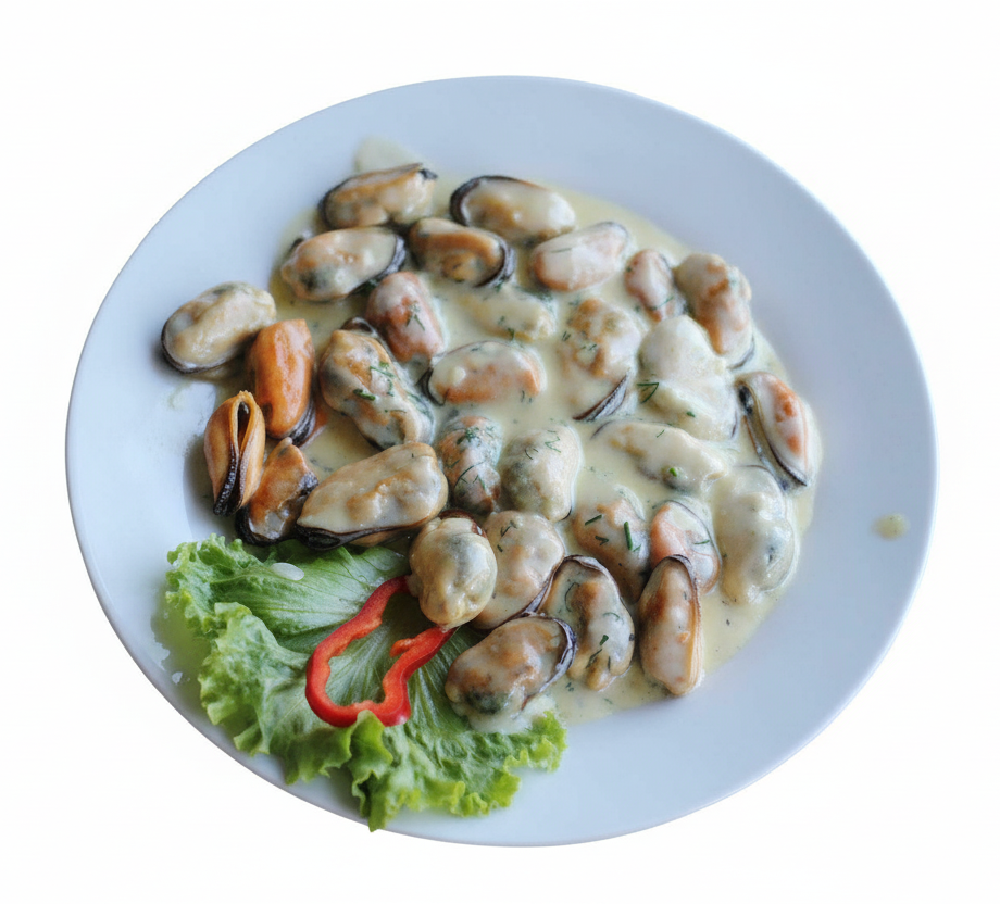 Мясо мидий в сливочном соусе