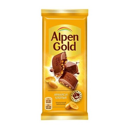 Шок. плитка Alpen Gold Арахис и хлопья