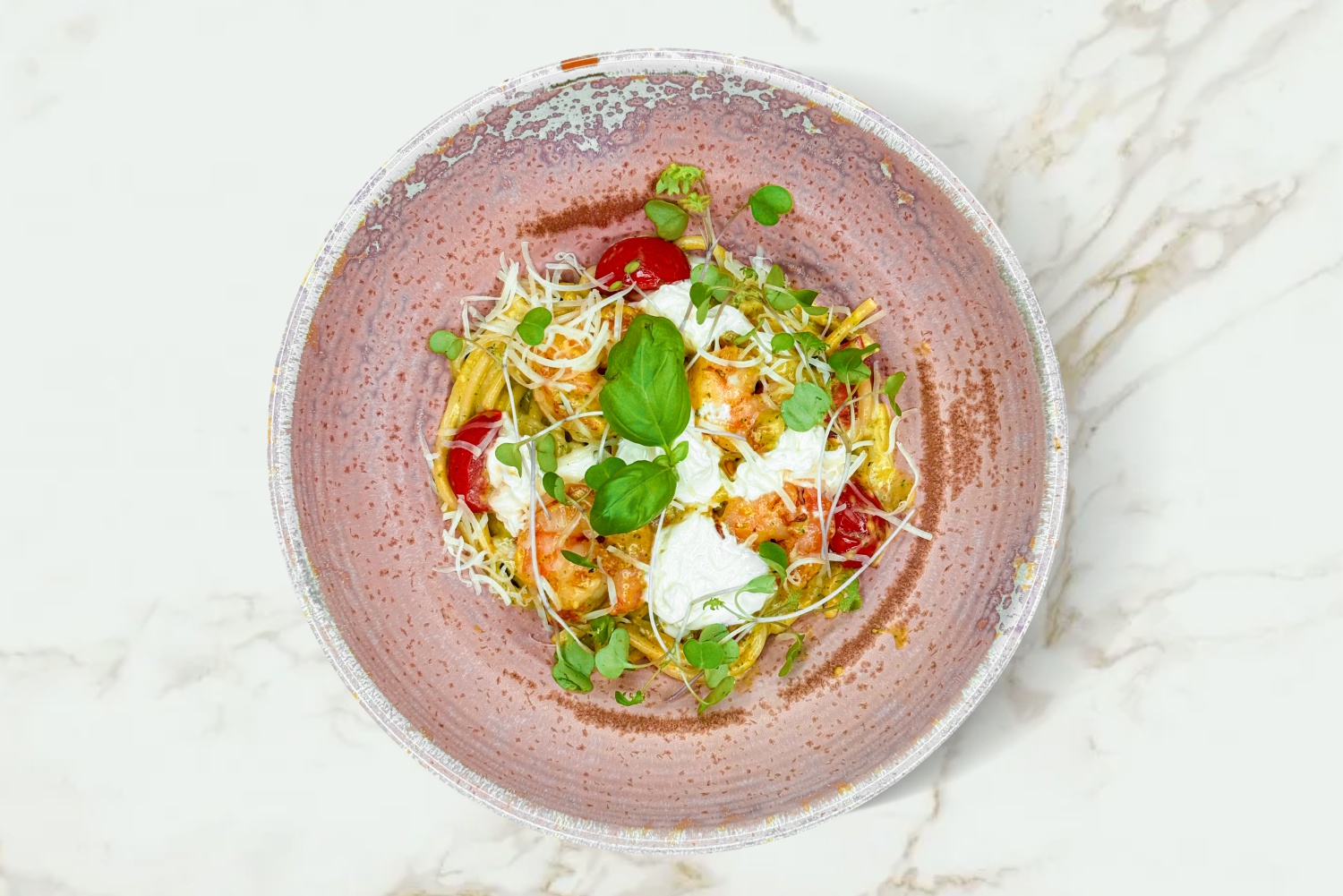 Спагетти с соусом Песто и креветками