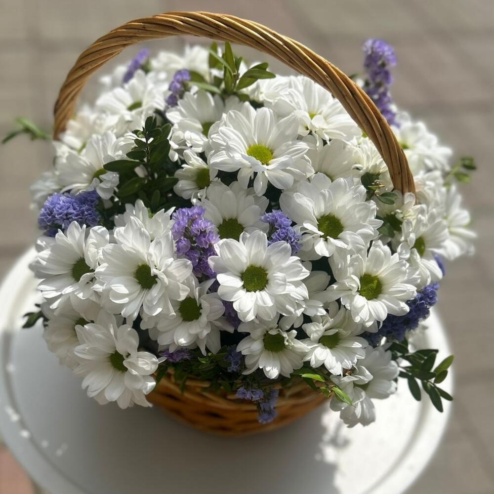 Корзина с ромашками и статицей