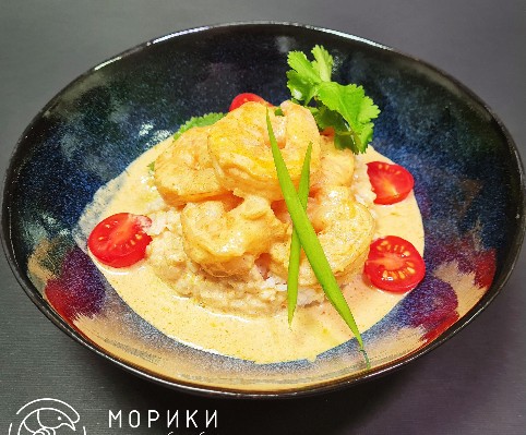 Королевские креветки в Карри соусе+рис