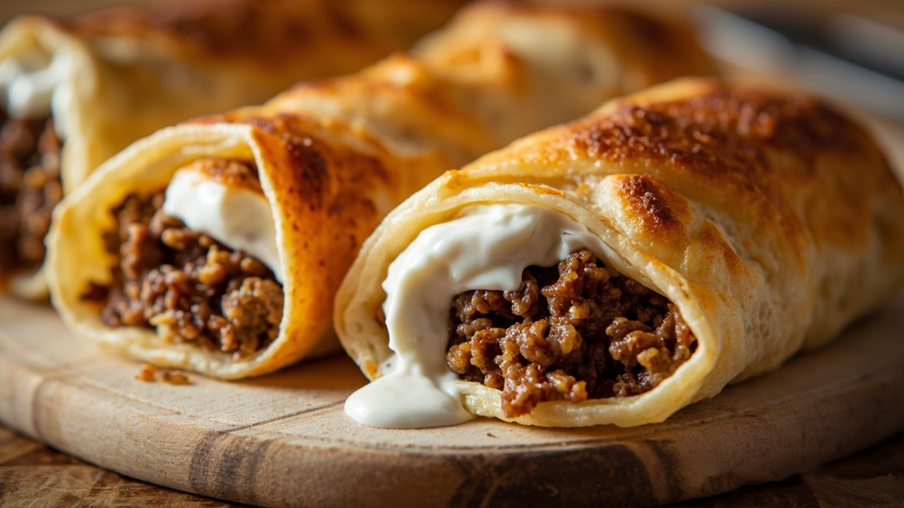 Блинчики с мясом и сметаной
