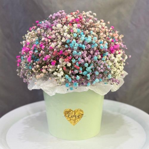 Букет из цветной гипсофилы в коробке «Love» (к1768)