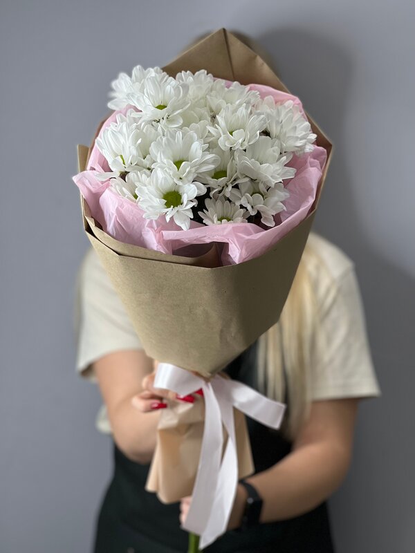 Хризантема ромашковая с тишью в крафте