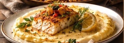 Треска по-польски с пюре картофельным