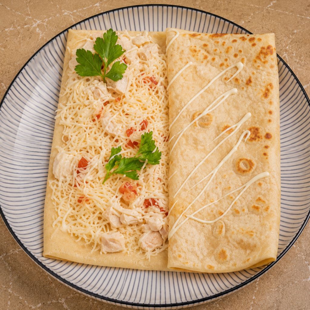 Блин Курица, сыр, соус сливочный