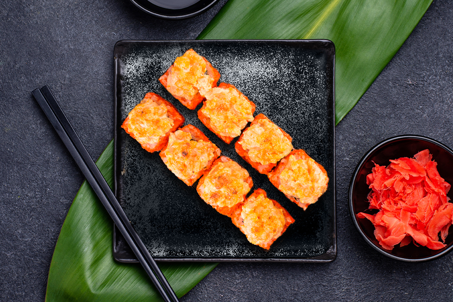 Запеченный сливочный лосось и креветка