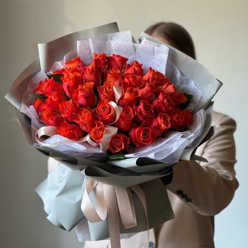 Монобукет из 35 оранжевых роз