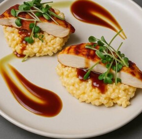 Куриное филе с булгуром и соусом чеддер