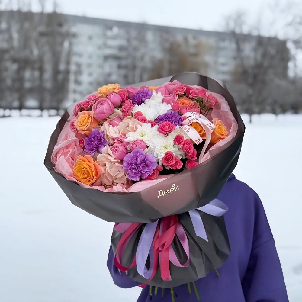 №110 Яркий сборный букет в авторской упаковке