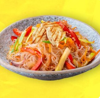 Фунчоза с курицей терияки и овощами