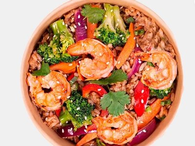 Рис с морепродуктами в соусе терияки