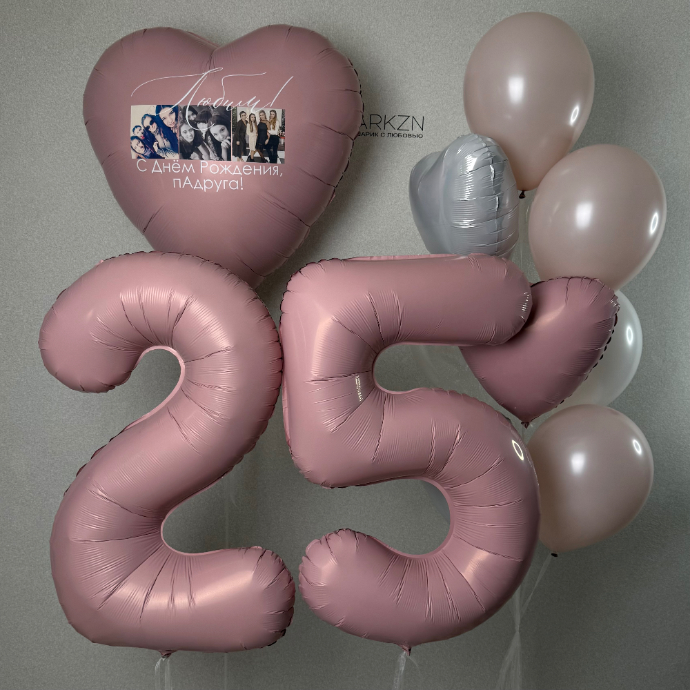 Большое сердце с вашими фотографиями и надписью, любые цифры 2шт и фонтан из шариков