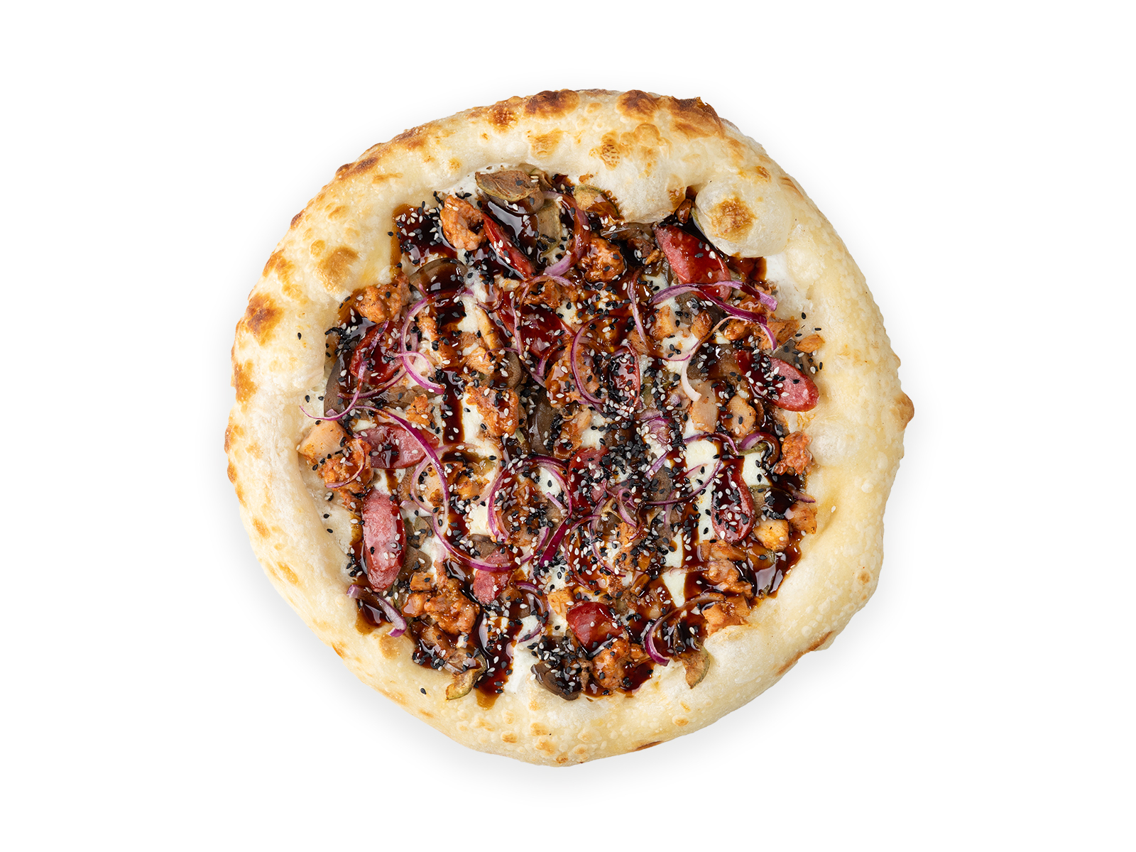 Пицца мясная с соусом терияки