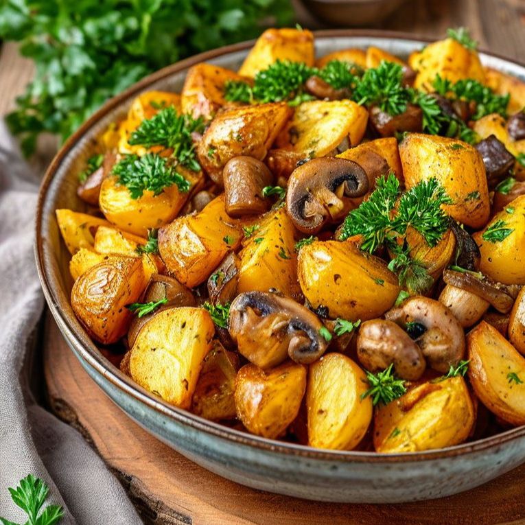 Молодой картофель с грибами