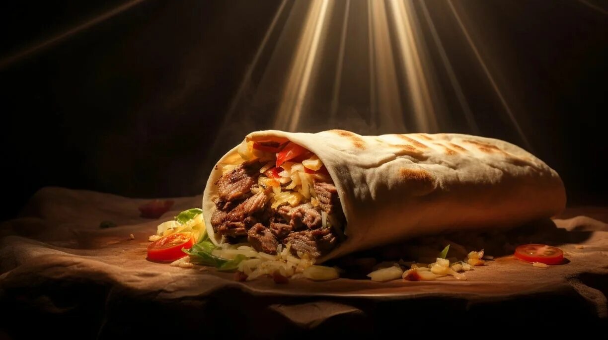 Шаурма из мясо свинины на огне