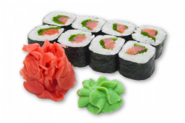 Ролл с копчёным лососем и зелёным луком