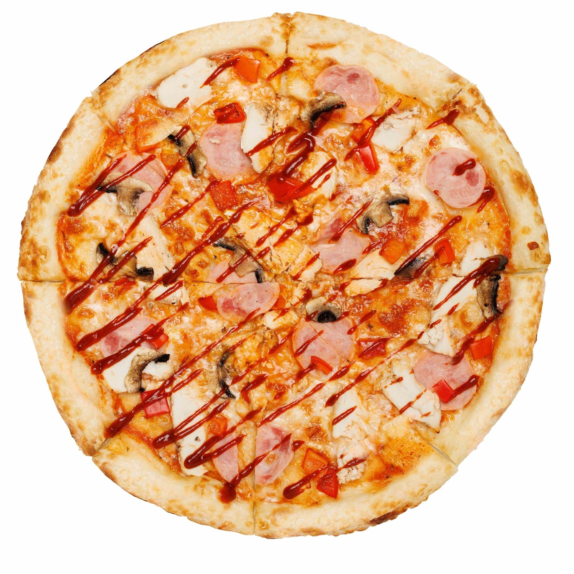 С курицей, ветчиной и соусом шрирача