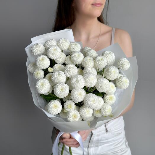 Нежный букет кустовая белая хризантема Ньютон